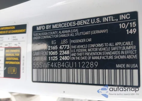 2016 Mercedes-Benz C 300 4Matic from USA, damaged, VIN 55SWF4KB4GU112289